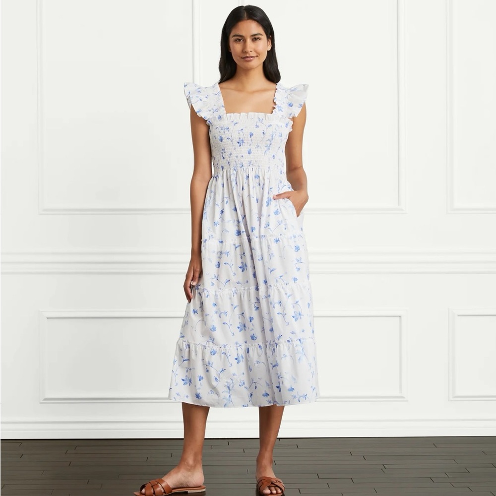 Hill House Ellie Nap Dress Blue Botanical Size Small